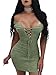 TOB Women's Sexy Bodycon Ruched Off Shoulder Lace up Club Mini Dress Army Green