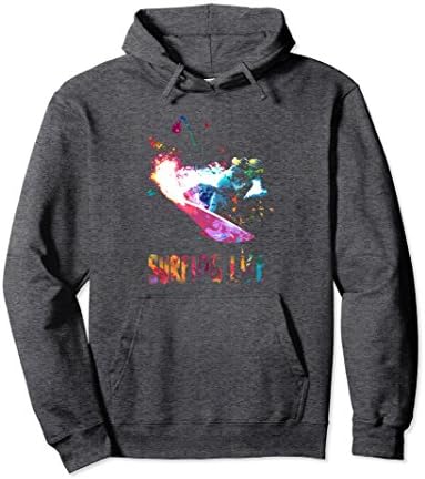 Unisex Big Wave Hawaiian Surfer Life Watercolor Hooded Sweatshirt Small Dark Heather
