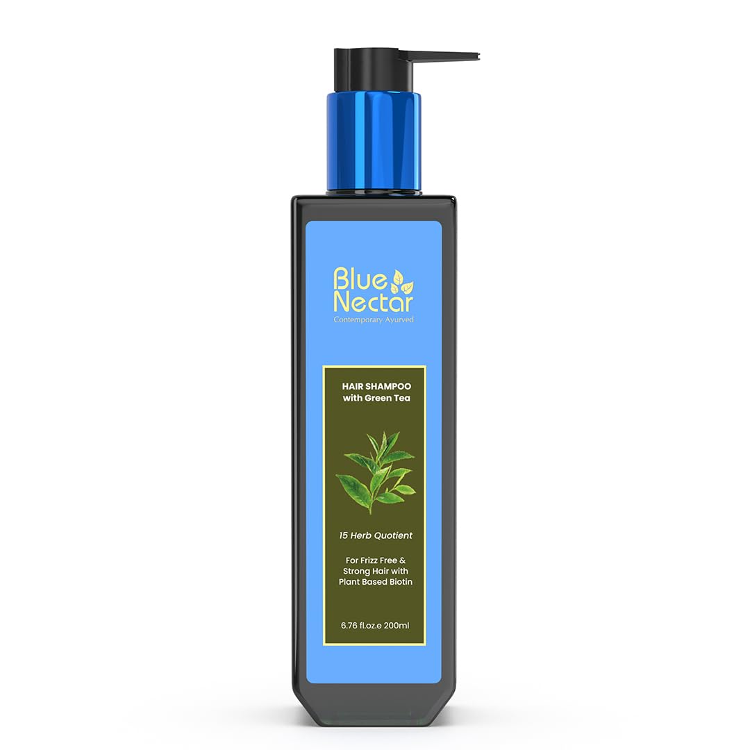 Blue Nectar Anti Frizz Hair Shampoo for Dry & Frizzy Hair | Natural Biotin Shampoo for Women & Men (15 herbs, 200ml)