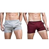 Sandbank Men’s Pocket Running Workout Gym Active Shorts Lounge Sleep Bottoms (Waistline : 29-32 inch, 2 Pack-Grey+Wine Red)