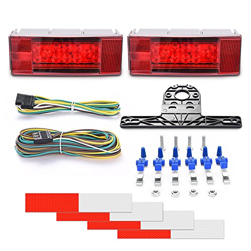 MICTUNING LED Trailer Light Kit 12V Stop/Tail/Turn Signal Lights with License Plate Bracket 4 Pin Connector Wiring Harness, Submersible Rectangular Low Profile Lights for Boat Trailer Truck RV Marine