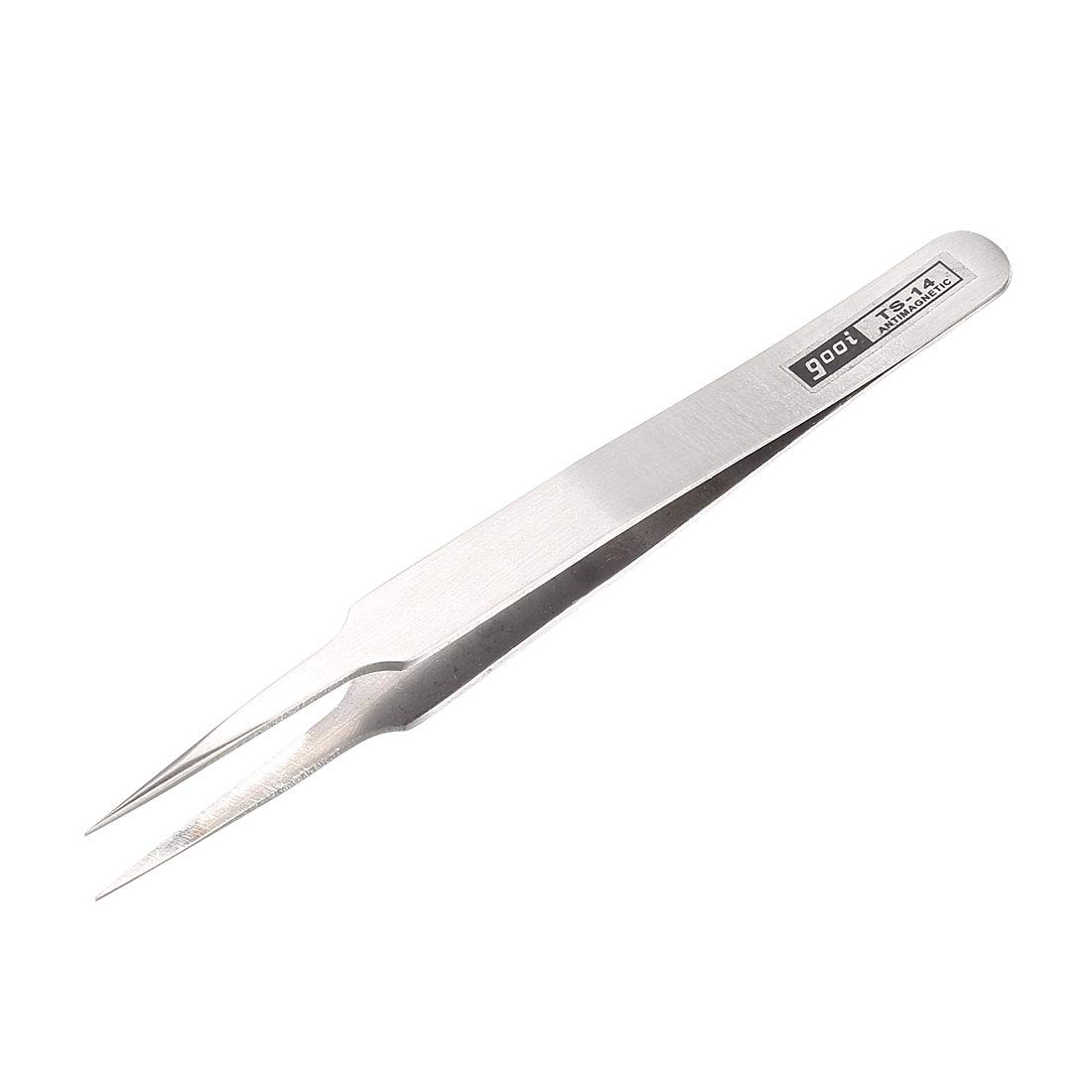 Sourcingmap Micro Pointy Tip Polished Stainless Steel Straight Tweezers 11cm for Crafting Repairing