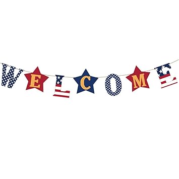 Patriotic Welcome Sign Patriotic American Hanging Banner