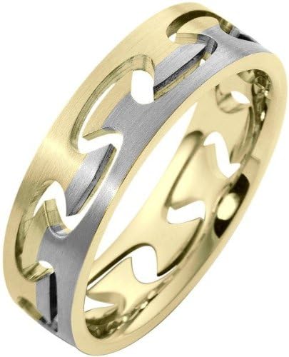 14 Karat Two-Tone Gold Puzzle Style Unique Comfort Fit Wedding Band Ring - 4.75