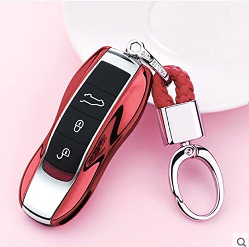 ontto for porsche Keycase Keyless Key Fob Shell Cover Entry Skin Protectors with Keyring Red - Image 3