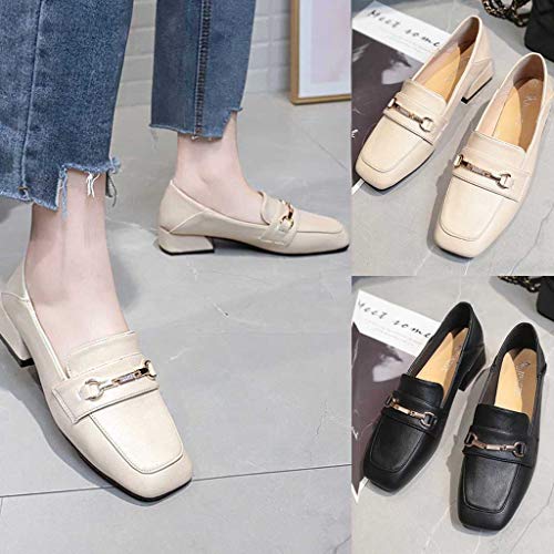 SMALLE ◕‿◕ Penny Loafers for Women with Heel, Women Fashion Penny Loafers Comfort Leather Round Toe Loafers Beige