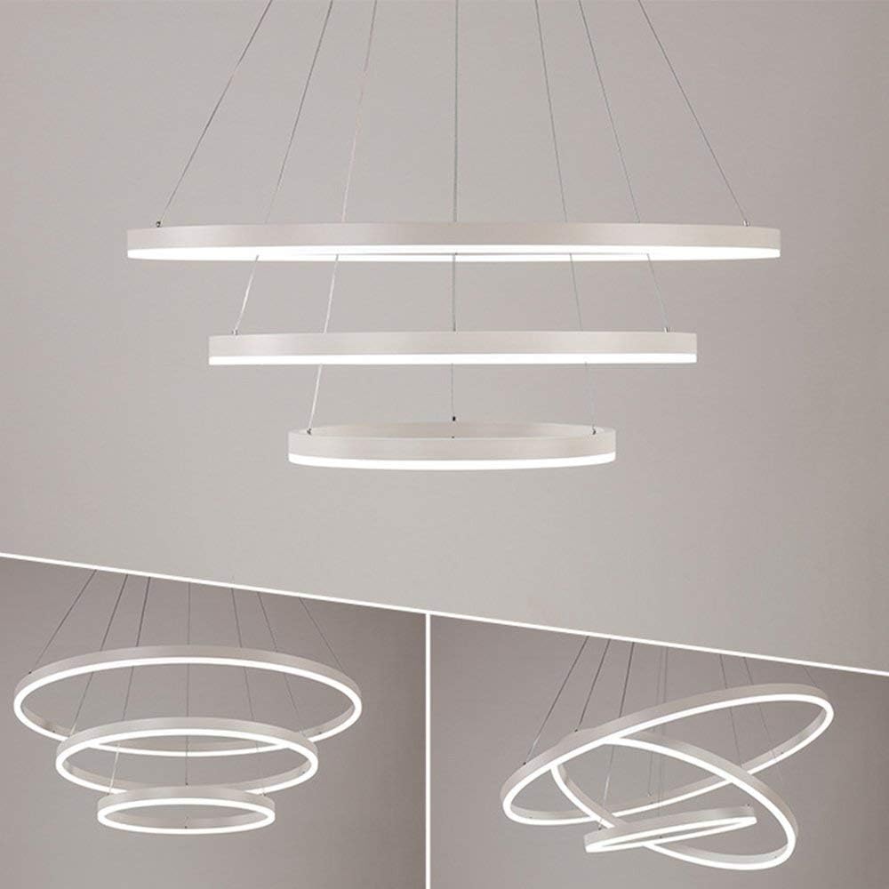 Modern LED Pendant Light, 3 Rings Collection White Paint, Adjustable Hanging Light Chandelier Contemporary Ceiling Light, Dimmable 2700K - 6500K, with Remote Control - 78W - Image 4