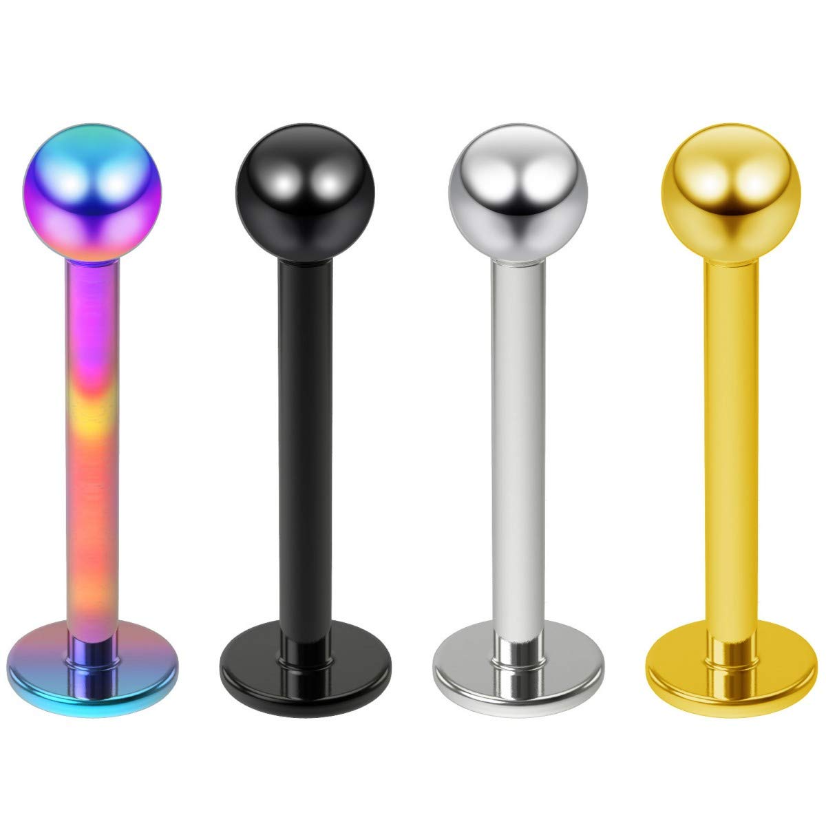 4pc 16g 1.2mm Labret Bar Jewellery Gauge Piercing Lip Ring Stud Tragus Set Balls Marilyn Monroe Daith Conch 10mm