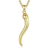 Vito 925 Sterling Silver Cornicello Necklace for Women Men, 18K Gold Plated Italian Horn Pendant Lucky Pepper Necklaces Protection Amulet Jewelry Gift for Mom, 24"