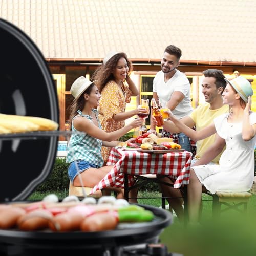 Electric Grill, Techwood Outdoor Electric BBQ Grill, 1600W Portable Removable Stand Grill with Adjustable Heat & Drip Tray, Double Layer Design for Party, Patio & Backyard (Black)