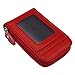 DEEZOMO DKER Genuine Leather Mini Credit Card Case Organizer Compact Wallet with ID Window - Red