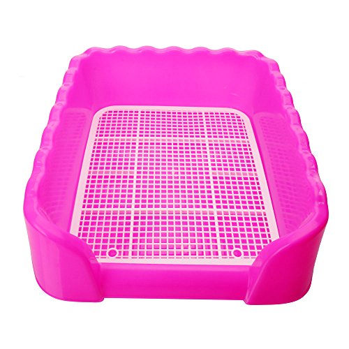 TeekLand Portable Plastic Fenced Toilet Potty Pee Training Tray Litter Box For Dog Puppy Pet (L, Pink-without stand column)