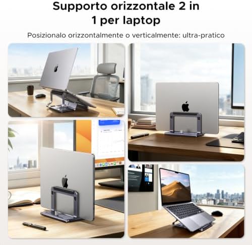 Supporto Verticale Orizzontale 2 in 1 per Laptop Grigio