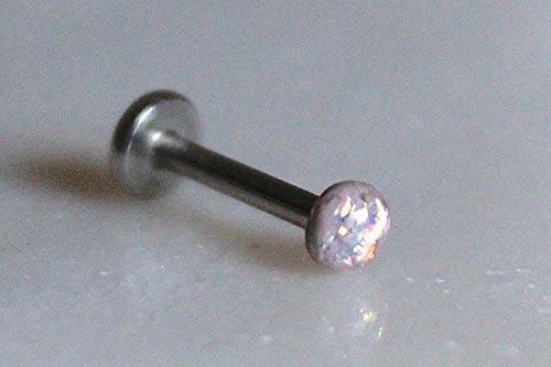 16g: Opalescent Dusty Lavender Threadless Push-in Labret Stud Earring; 2mm, 3mm, 4mm, 5mm, 6mm Gem Sizes; 5/32" (4mm), 1/4" (6mm), 5/16" (8mm), 3/8" (10mm) Lengths