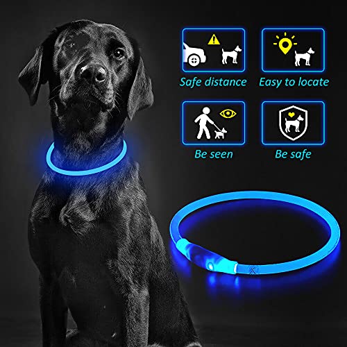 PZRLit LED Dog Collar Light-USB Rechargeable Light Up Dog Collar, Adjustable TPU Cut to Size for Small Medium Large Dogs, Safety Glow Puppy Collar for Night Walking（Navy Blue)
