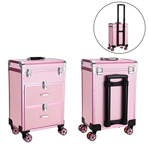 Asatr Professional Multifunction Cosmetic Rolling Case Beauty Salon Makeup Organizer(US Stock)