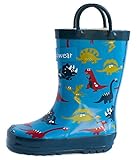 Oakiwear Boys Rubber Rain Boots with Easy-On Handles - Blue Dinosaurs