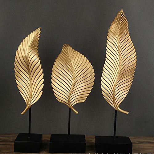 MQW Blue/Gold European-Style Creative Resin Crafts Leaf 3 Decoration Home Soft Decoration Furnishing Hotel Club Decoration Delicate and Beautiful (Color : Gold)