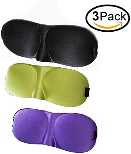 VeniCare 3D Sleep Mask (New Design by with 3 Pack) Eye Mask for Sleeping - Contoured Eyemask Silk - Blindfold Airplane - Best Night Blinder Eyeshade for Men Women Kids (Black, Light Green, Blue)