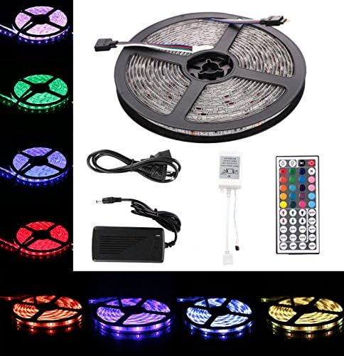 Xiner 16.4 Feet 300LEDs Led Light Strip Waterproof Indoor Flexible LED Strip Lights with 44 Key IR Remote Controller and Power Supply for Christmas Holiday, Hotels, Clubs, Kicthen Bedroom