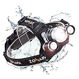 ZONAPA Rechargeable LED Headlamp (6000 Lumens) Head Mounted Flashlight | Waterproof, Outdoor Use | Tactical Camping, Hiking, Running Lights | Ultra Bright