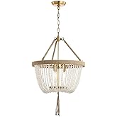 Safavieh Lighting Cydney Bohemian Adjustable White Stone Brown Rope Tassel 3-Light Pendant (LED Bulbs Included)