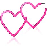 70mm Hot Pink Heart Big Hoop Earring Acrylic Open Large Hoop Earrings C Shape Trendy Earrings Lightweight Statement Ear Jewelry Earring For Women