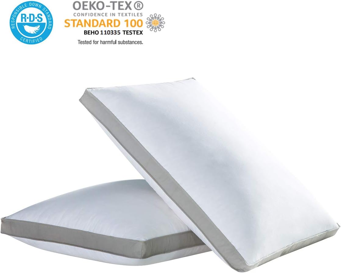 Accuratex Set of 2 Pack Luxury Stylish & Hypo Allergenic King Size Soft Touch & Medium to Firm Support White Feather Down Chamber Bed Pillow for Sleeping
