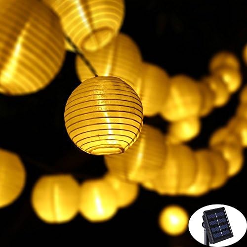 LED Solar String Lights,16ft 20LED 8MODES,KNOWHOME Fabric fairy Lantern Ball Lights, Waterproof,Christmas Lights,Ideal for Wedding, Party,Garden,Patio Lights Decoration (Warm White)