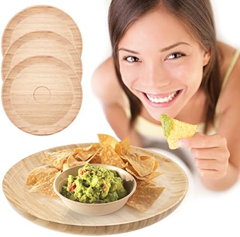 3 Salsabol 15" Bamboo Serving Platters Chip Dip Wooden Trays Bowls Round Circle