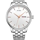 BUREIBUREI Men's Business Classic Rose Gold Watch with Day and Date Calendar Stainless Steel Band