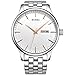 BUREI Men Simple Quartz Watch Silver Analog Dial with Day Date Window Mineral Lens Stainless Steel Case and Bracelet
