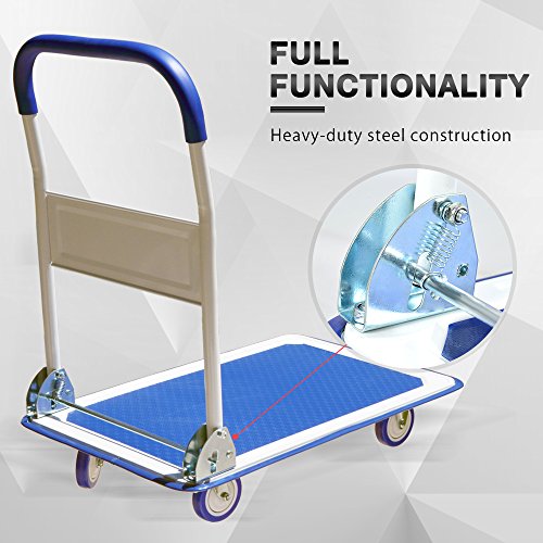 Push Cart Dolly by Wellmax, Moving Platform Hand Truck, Foldable for Easy Storage and 360 Degree Swivel Wheels with 660lb Weight Capacity, Blue Color