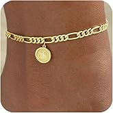 MFRYK Gold Ankle Bracelets for women,14k Gold Plated Waterproof lightweight Figaro Chain Initial Anklets for Women Ankle Bracelets Set Dainty Trendy Jewelry Gift for Women