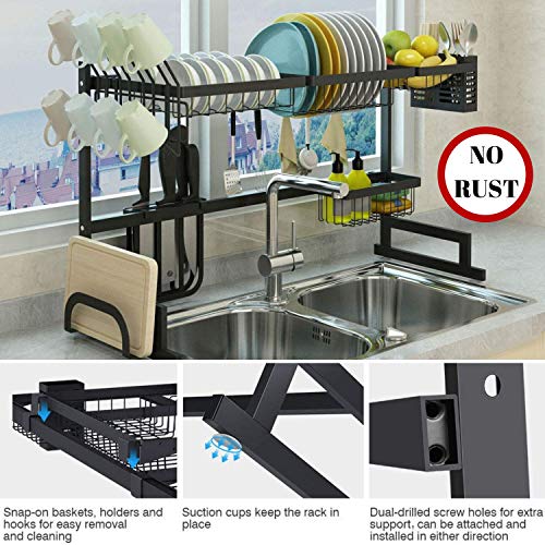 Over The Sink(33") Dish Drying Rack black Topkitch (New Upgrade) With Utensils Holder, stainless steel (Sink size≤33in) counter space.
