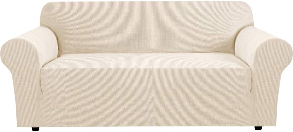 Slipcovers - H.VERSAILTEX Stretch Sofa Covers for 3 Cushion Couch Covers Sofa Slipcovers for Living Room Feature Thick Checked Jacquard Fabric with Elastic Bottom, Sofa Large - Natural