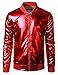 JOGAL Mens Metallic Nightclub Styles Zip Up Varsity Baseball Bomber Jacket Medium Red