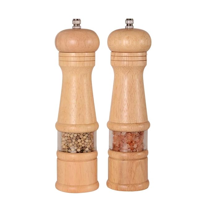 Haomacro Salt and Pepper Grinder Set, Wood Pepper Mills, Salt and Pepper Shakers