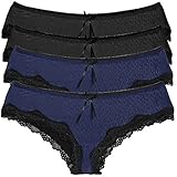 Ekouaer Women's Low Rise Panties Lace Knickers Lingerie Underwear Briefs, pack of 4