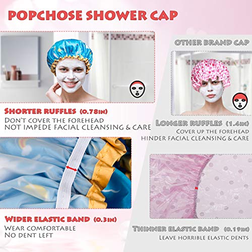 POPCHOSE Shower Cap, Large Shower Caps for Women Long Hair, Reusable