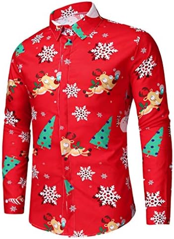 Holywin Men Casual Shirt with Snowflake Patterns Santa Candy for Christmas