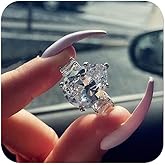 Luxury 925 Sterling Silver Shiny Full Diamond Ring Cubic Zirconia Water Drop Ring CZ Diamond Personality Wedding Band Ring for Women Size 7