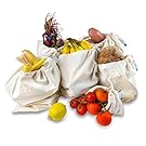 Bigger and Better Organic Cotton Reusable Produce Bags - Washable & Biodegradable by Collingwood Ecoware - Set of 6 - Fruit and Vegetable Bags for Grocery Shopping and Storage Organisation