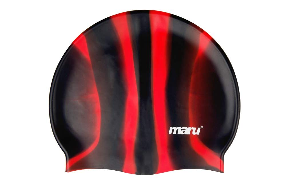 Maru Silicone Swim Cap (Black/Red) – Smooth, Easy-Fit Silicone Swimming Cap for Adults & Kids (One Size Fits All) – Durable Swimming Hat for Speed, Comfort & Chlorine Protection