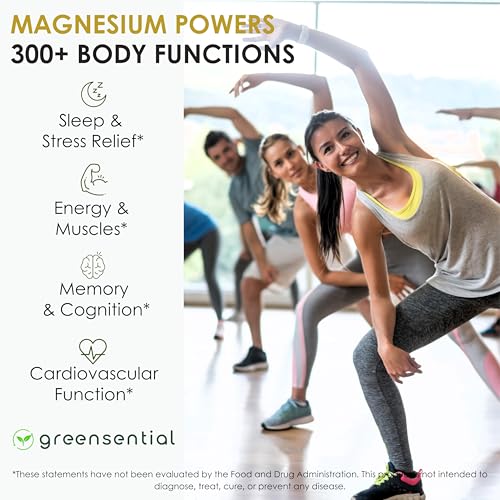Greensential 5-in-1 Magnesium Complex w/Glycinate | 2-Month Supply | Sleep & Muscle Support, Chelated for Max Absorption, Made in USA, GMP Certified, 2X 3rd Party Tested, 120 Capsules
