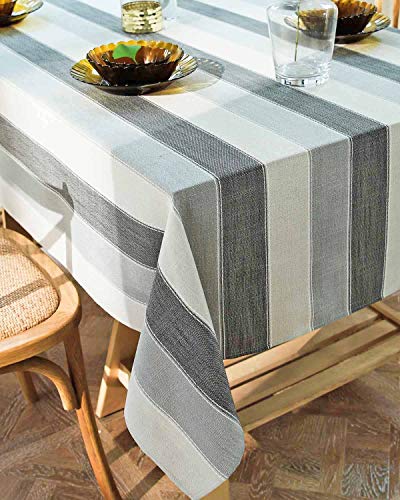 Deep Dream Tablecloths,Dyed Stripe Table Cloth,Cotton Linens Wrinkle Free Anti-Fading,Table Cover Decoration for Kitchen Dinning Party (Rectangle/Oblong, 55''x120'',10-12 Seats, White&Gray) - Thumbnail 7