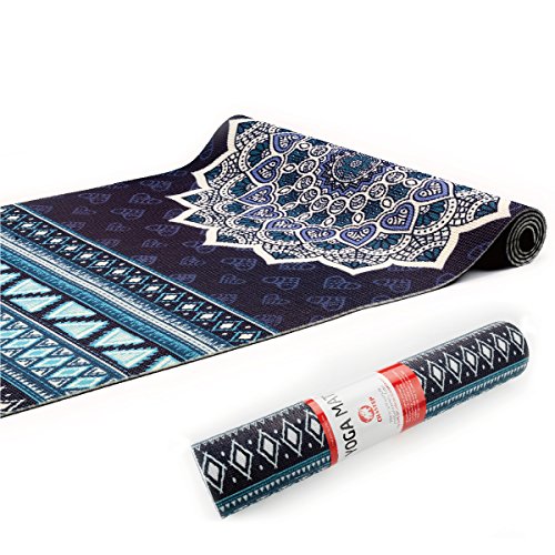 Chastep Premium Print Yoga Mat Reversible - Non Slip & Anti Tear Excercise Padding 1/4" Extra Thick Workout Pilates Fitness Mats with Carry Bag, Orion Blue