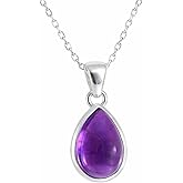 Echmeck Sterling Silver 925 Teardrop Pear-Shape Gemstone Handmade Pendant Necklace for Women