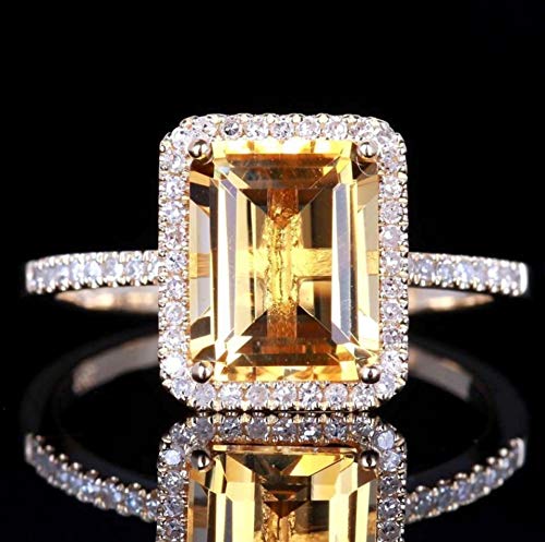 Fashion Women 925 Sterling Silver Citrine Ring Wedding Jewelry Gift - Thumbnail 4