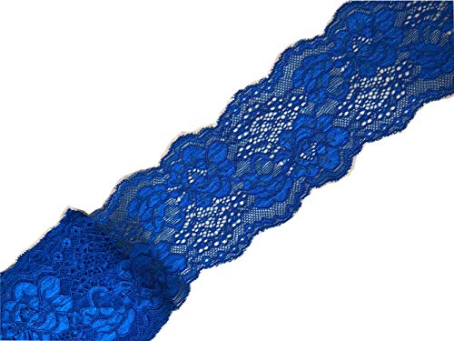 10 Yards Stretch Lace Ribbon Trim 3 inch Floral Pattern Lace Elastic for Headbands Garters Sewing Decorat Craft Supply (Royal Blue) - Thumbnail 2